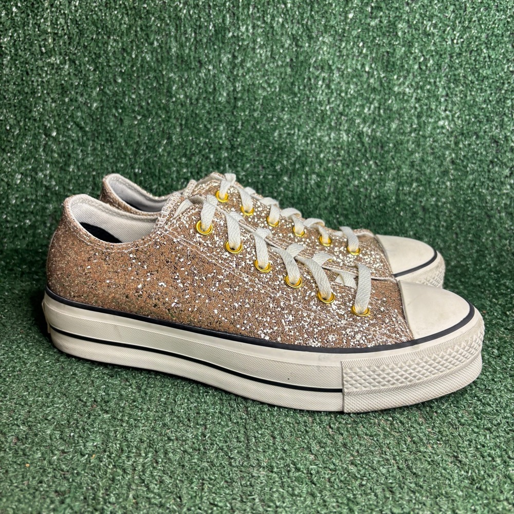 Converse Chuck Taylor All Star Lift Ox Glitter Sneaker Gold Mens 8.5 Womens 10.5